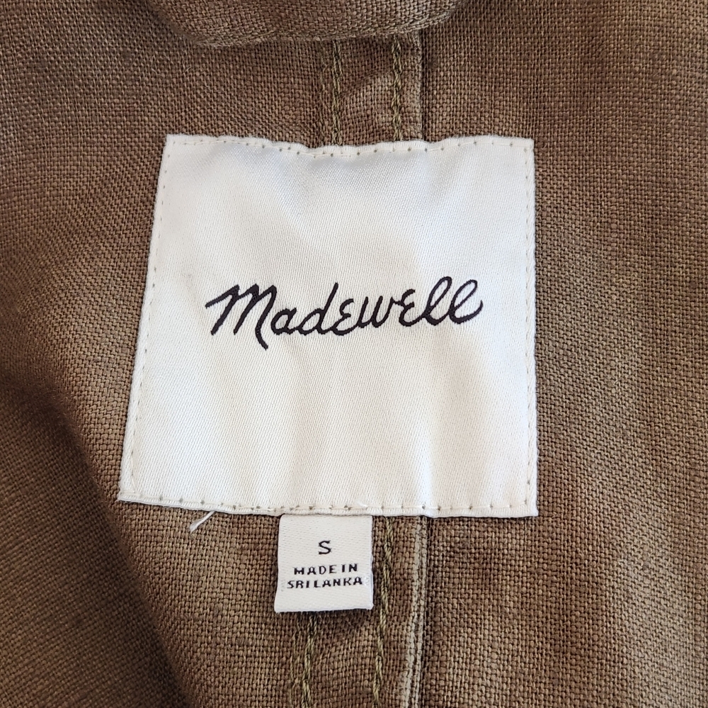 || MADEWELL || Linen Duster Army Green Pockets Button Down Jacket Sz S - Picture 11 of 12